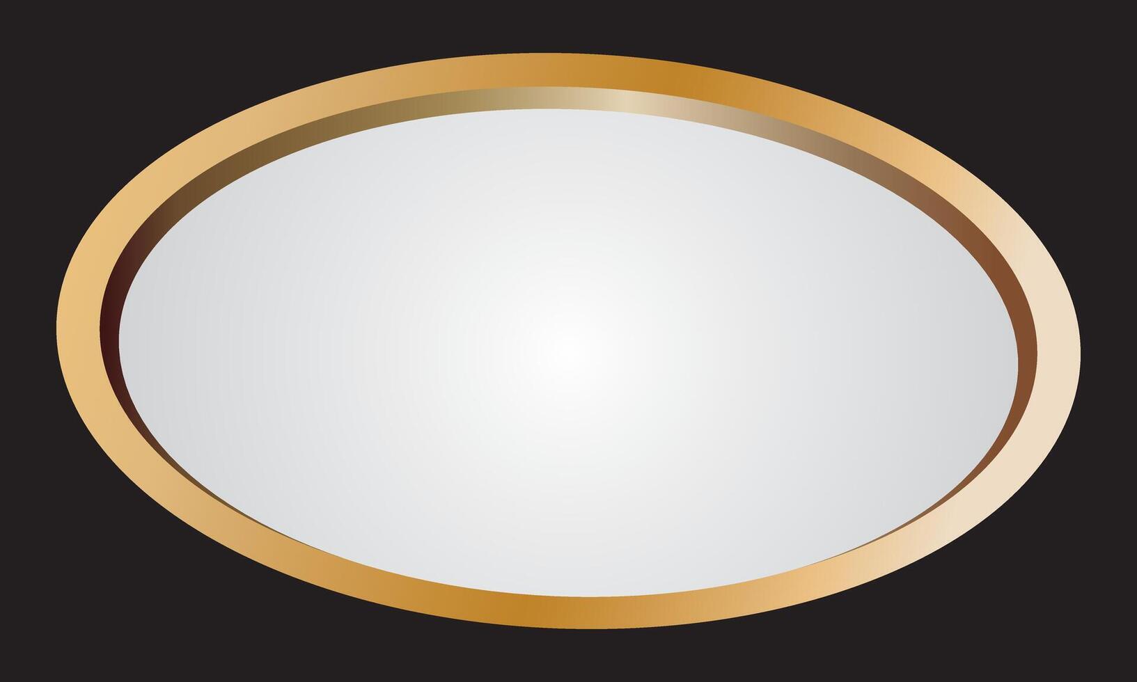 White oval circle outline metal gold isolated black background. Oval metal frame vector