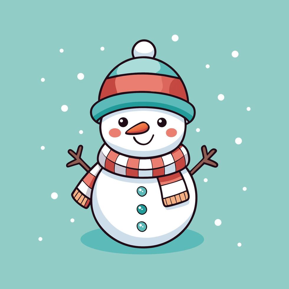 Cute Snowman Cartoon Icon Winter Holiday Character vector