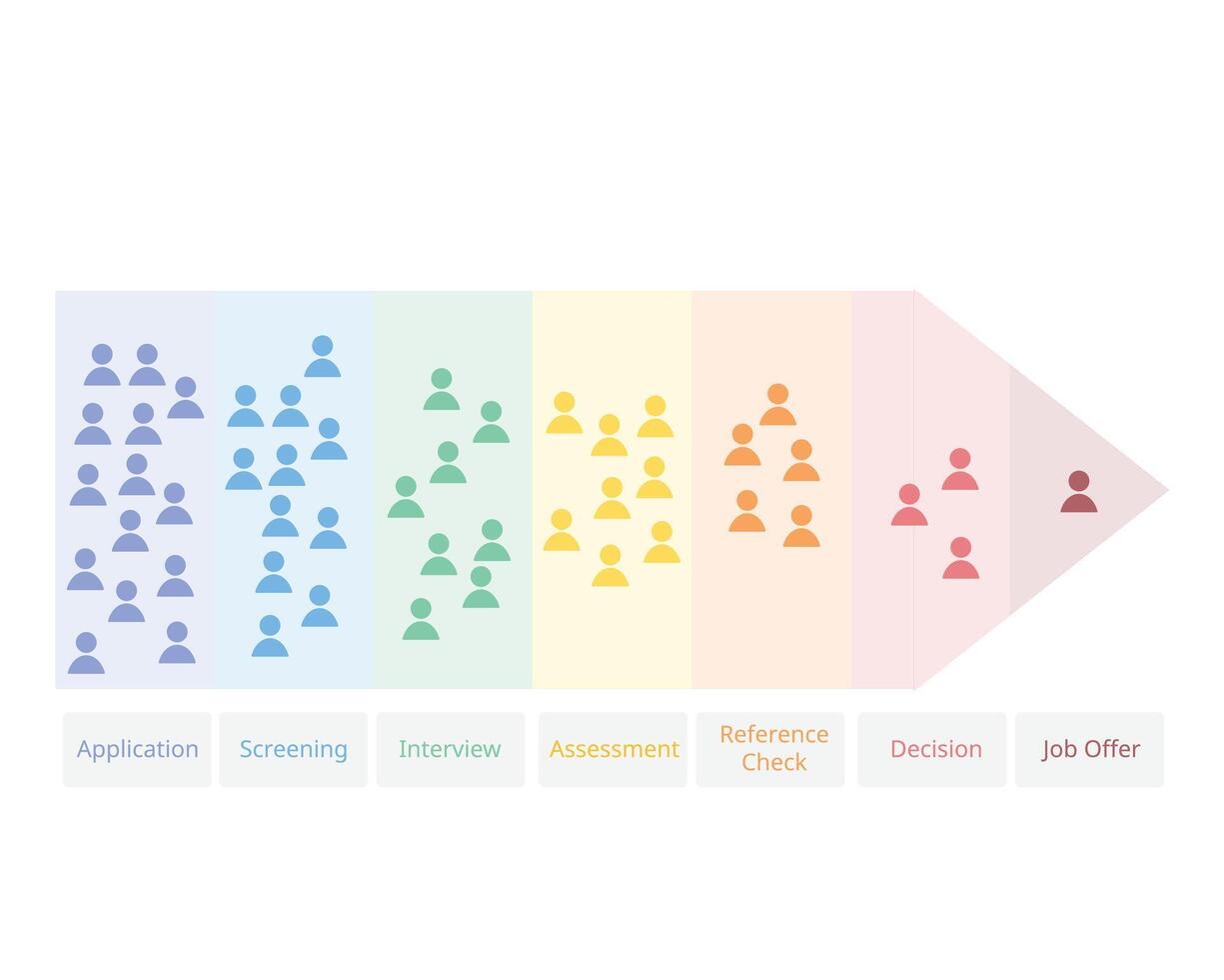 7 stages of Human Resources Selection process from applicant until job offer vector