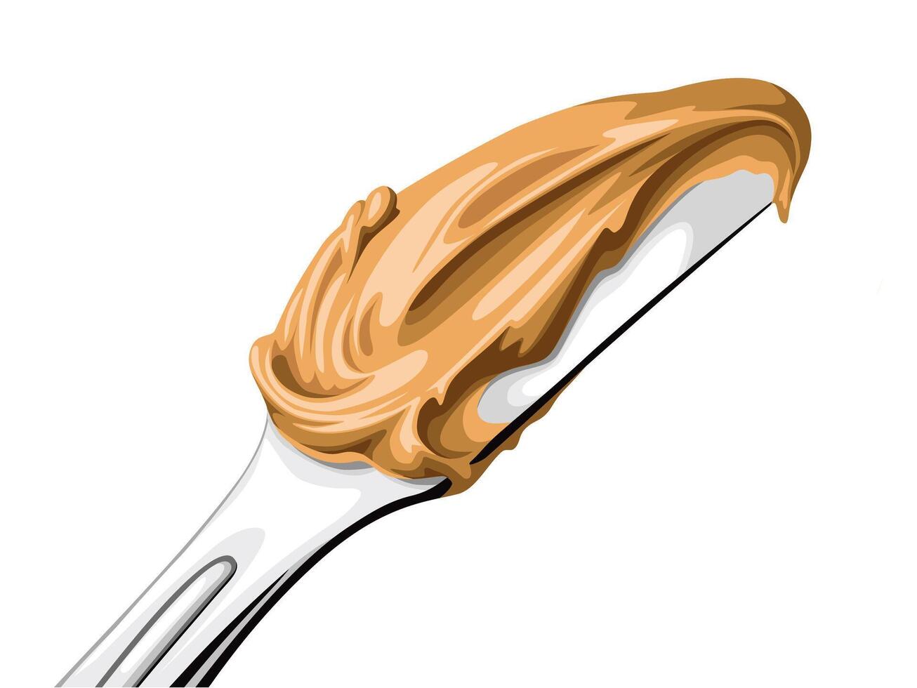 Illustration of peanut butter on a spread knife, isolated on white background, vector