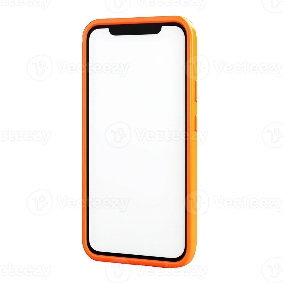 Light orange smartphone displaying blank screen, 3d mockup display empty for digital interface prototype, cutout isolated on a transparent background png