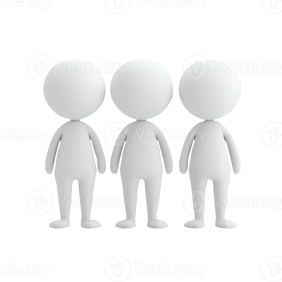 3d icon Three cartoon characters standing together, representing teamwork, and group unity on transparent background png