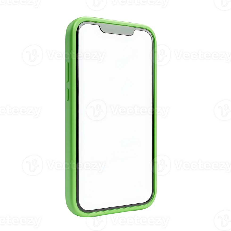 Light green smartphone displaying blank screen, 3d mockup display empty for digital interface prototype, cutout isolated on a transparent background png