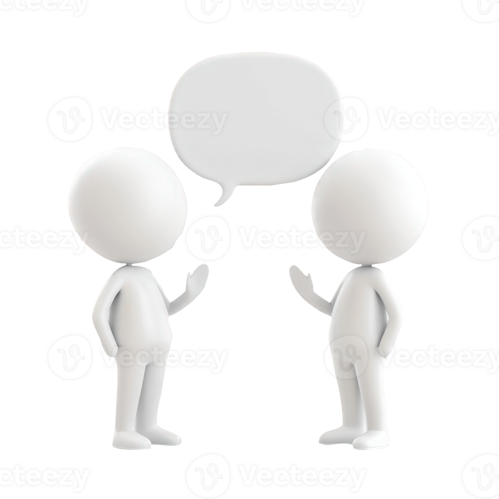 3d icon white figurines people Person faceless conversing, blank speech bubble minimalist communication against transparent backdrop png