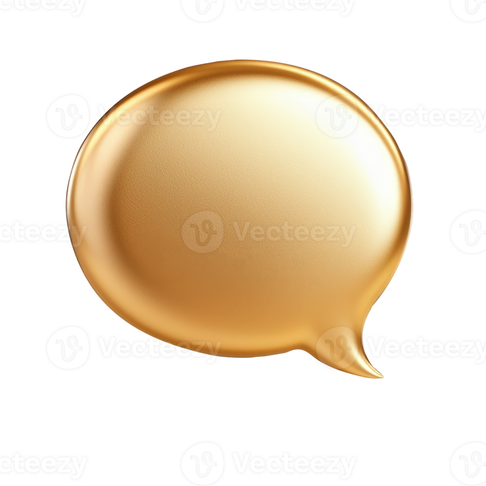 3d Golden speech bubble gleaming, symbolizing communication, sharing insights transparent background png