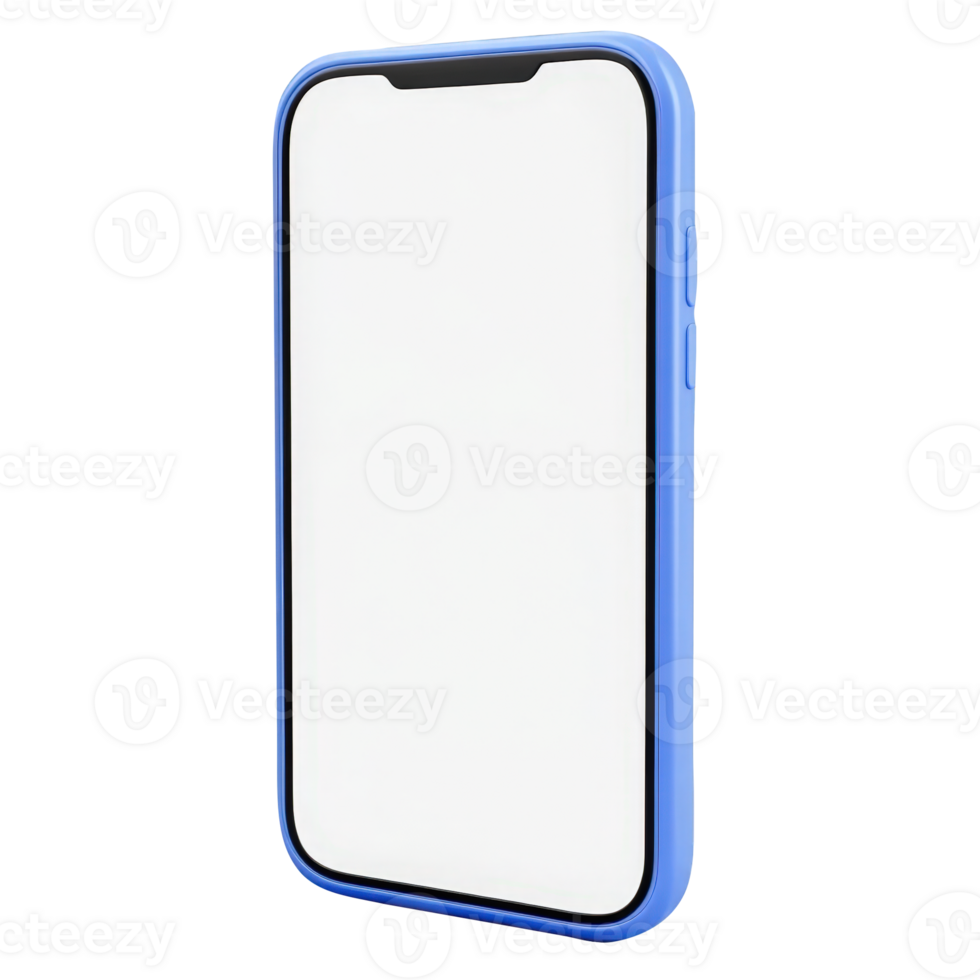 Light blue smartphone displaying blank screen, 3d mockup display empty for digital interface prototype, cutout isolated on a transparent background png