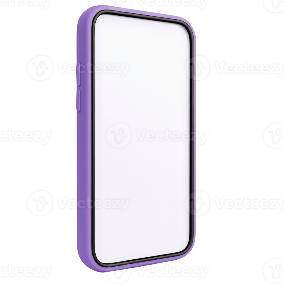 Light purple smartphone displaying blank screen, 3d mockup display empty for digital interface prototype, cutout isolated on a transparent background png