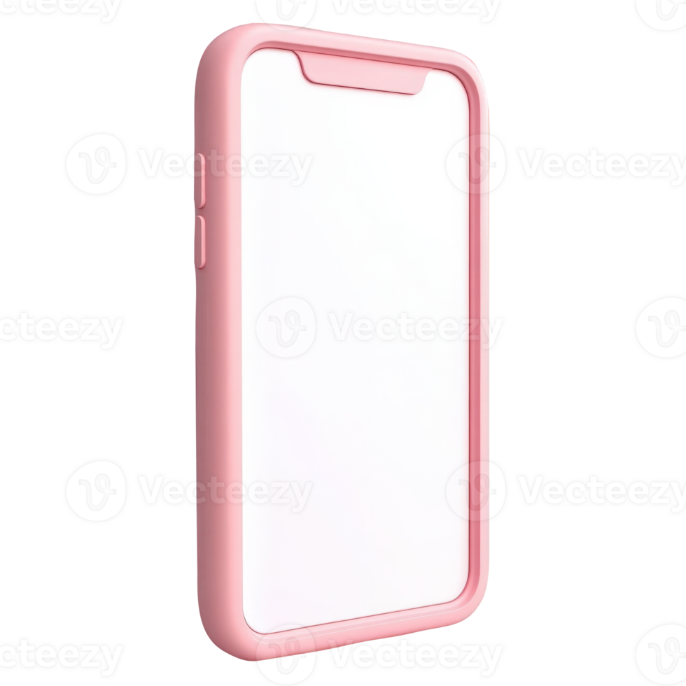 Light pink smartphone displaying blank screen, 3d mockup display empty for digital interface prototype, cutout isolated on a transparent background png