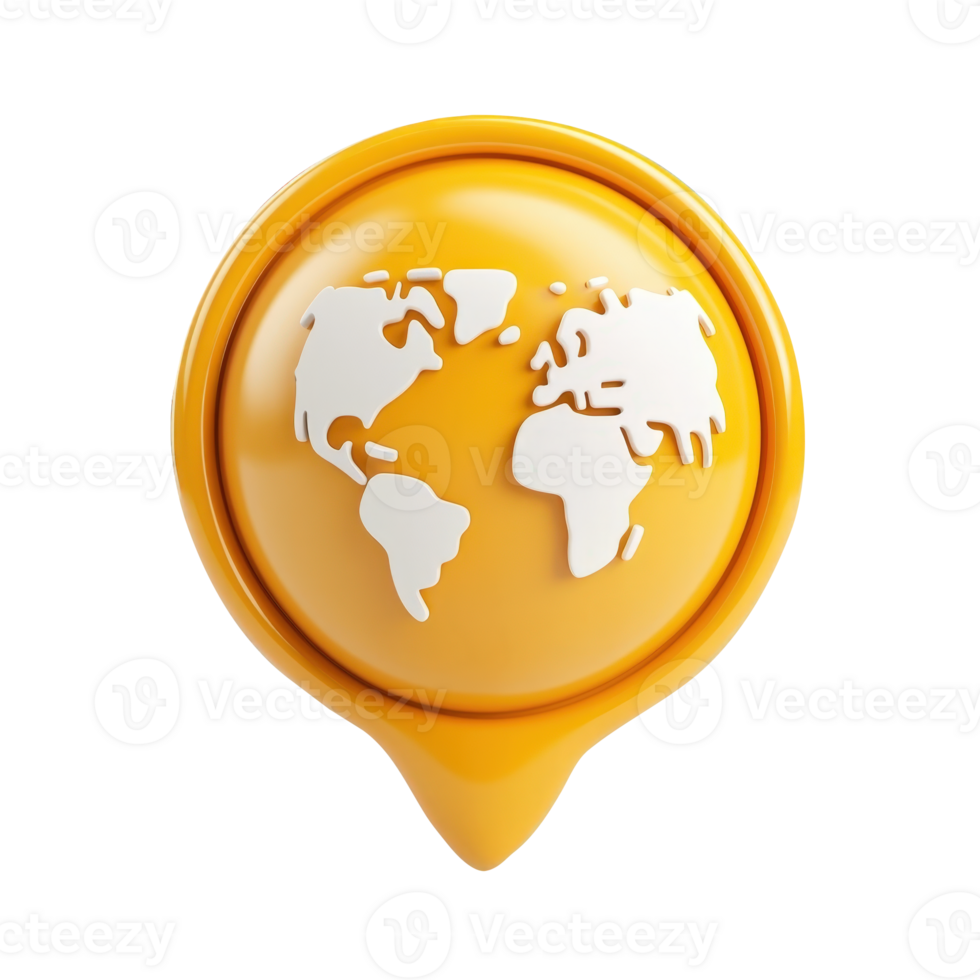 3d orange speech bubble showing white world map promoting global communication, on transparent png