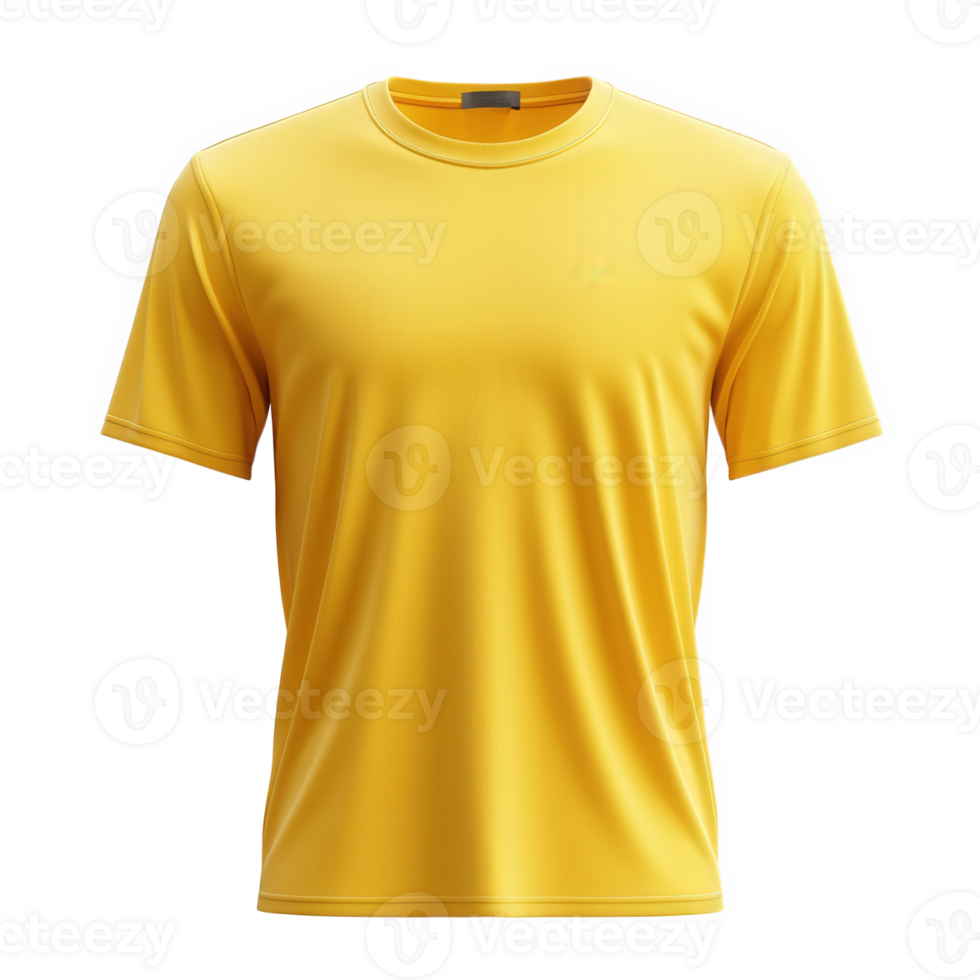 3d yellow crew neck t-shirt lying short sleeved mockup displaying graphic design against cutout isolated on a transparent background png