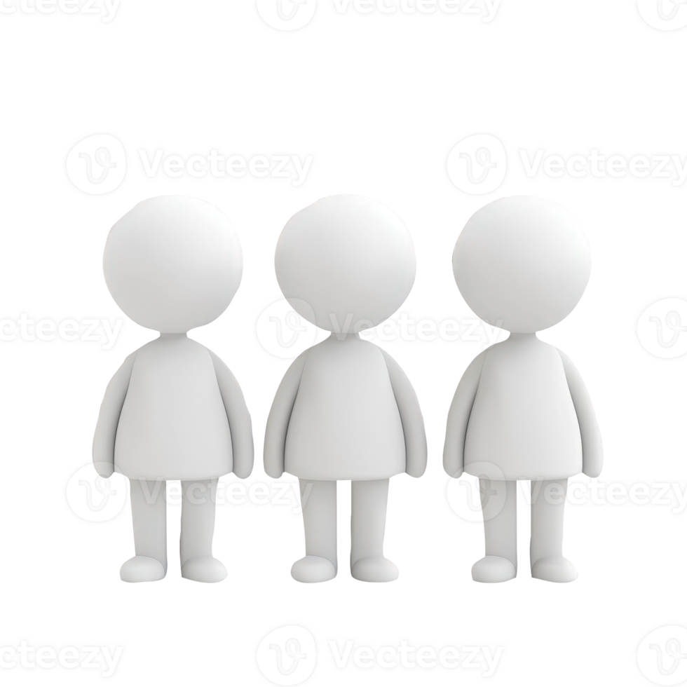 3d icon Three cartoon characters standing together, teamwork, collaboration, and group unity on transparent background png