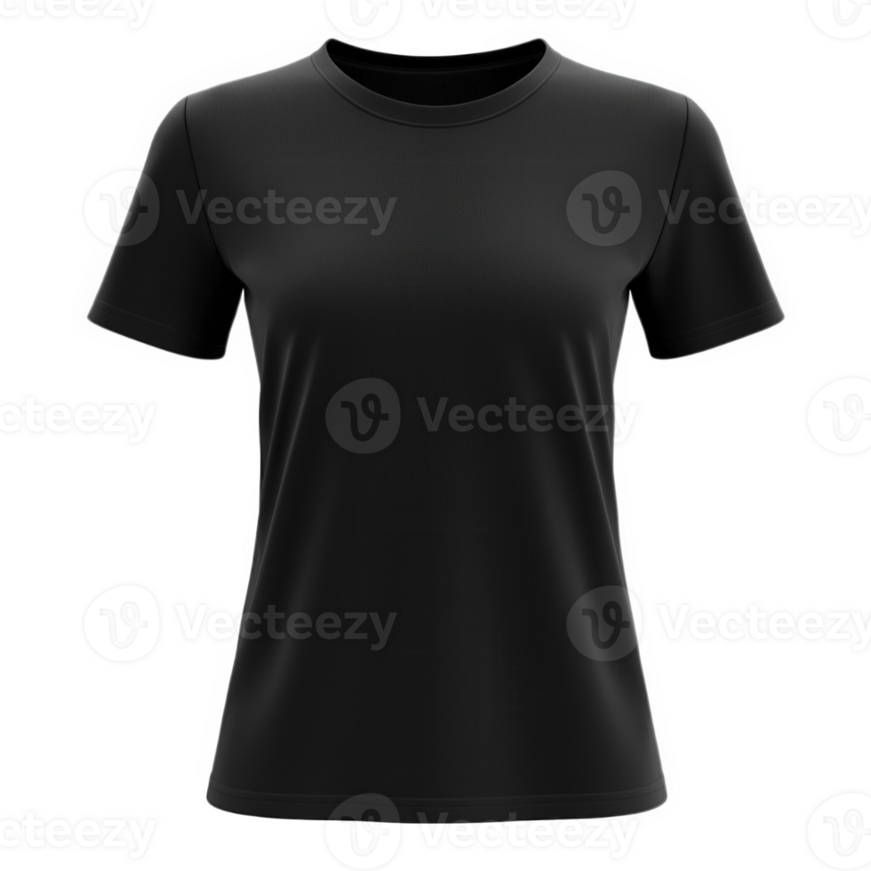 3d black women's t shirt mockup with short sleeves crew neck, perfect showcasing apparel design cutout isolated on a transparent background png