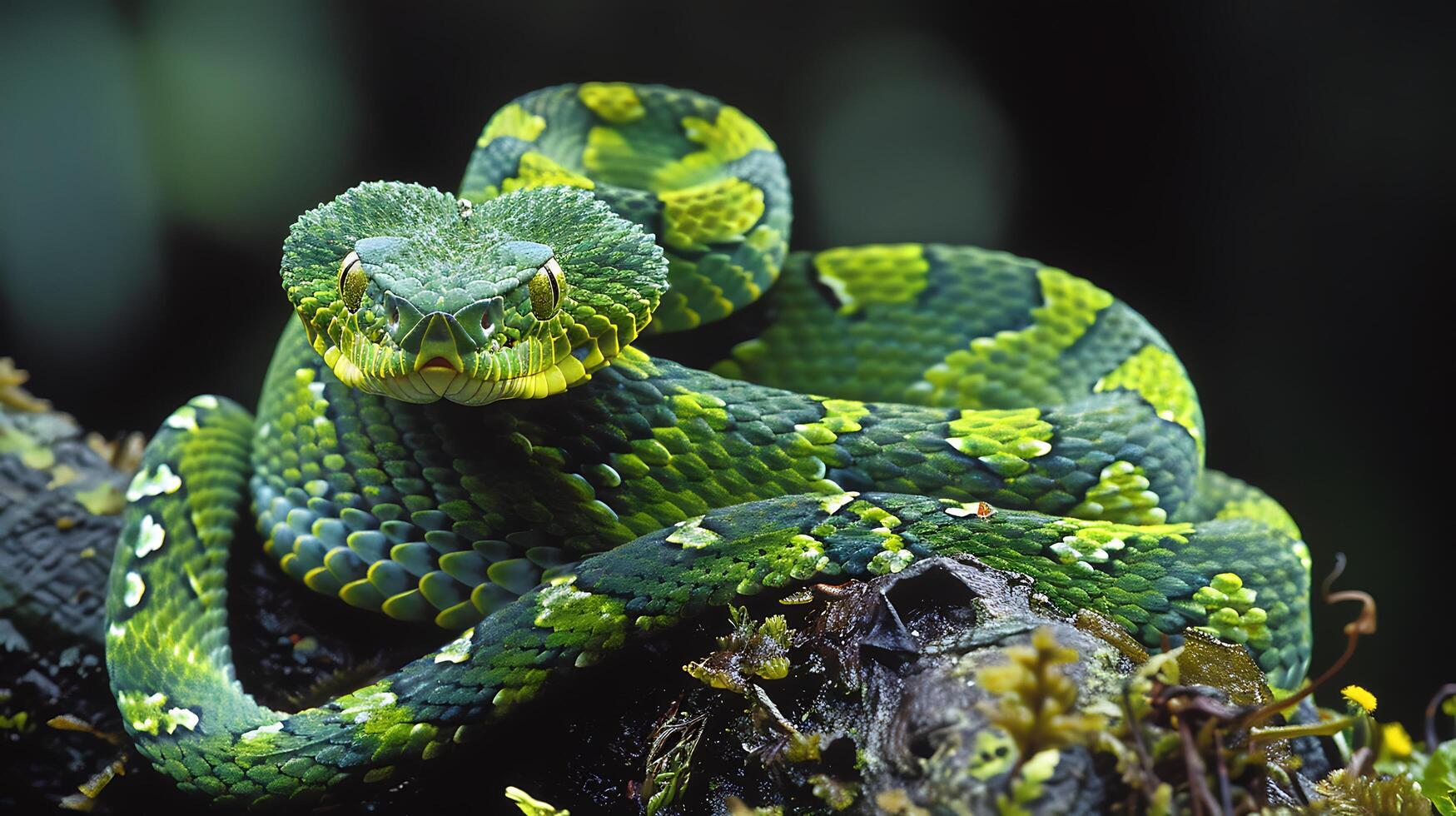 Green Pit Viper in the Rainforest photo