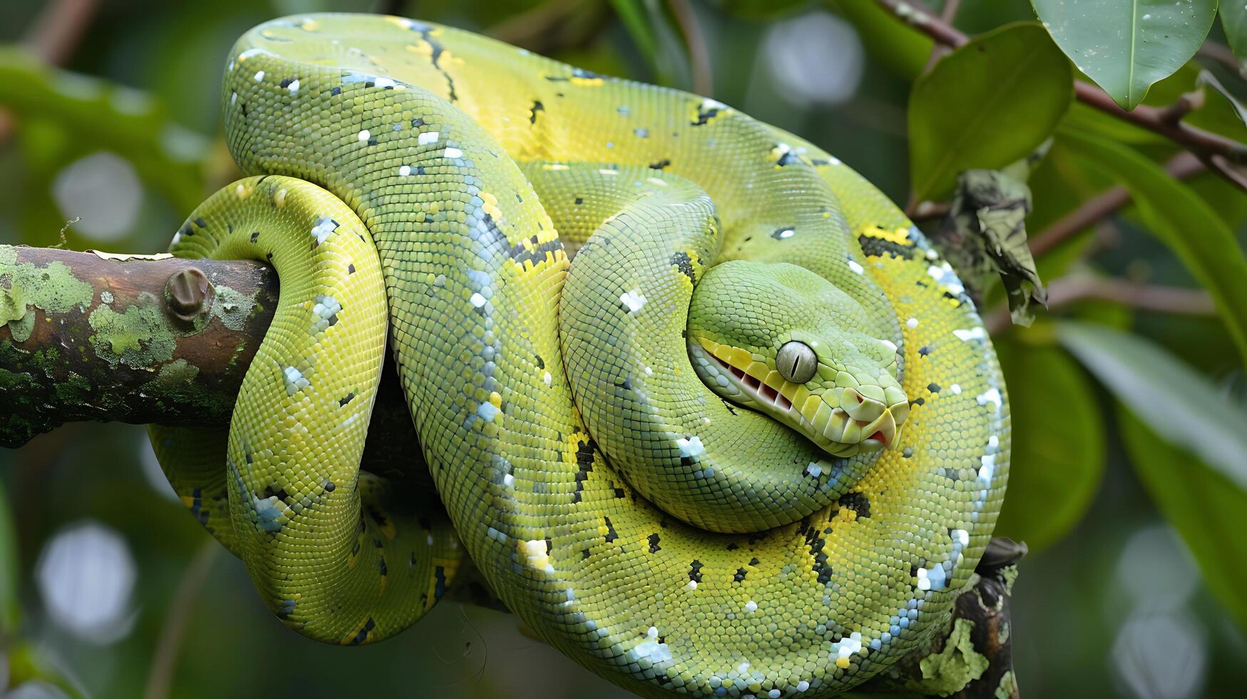 Green Tree Python Resting Gracefully on a Branch photo