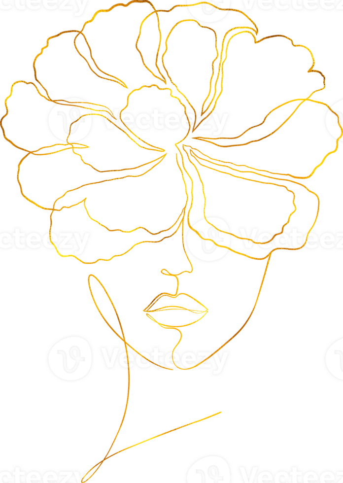 Female face in abstract style with peony flower png