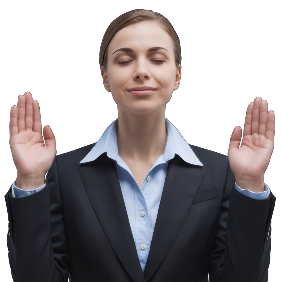 A business woman with her hands up in the air png