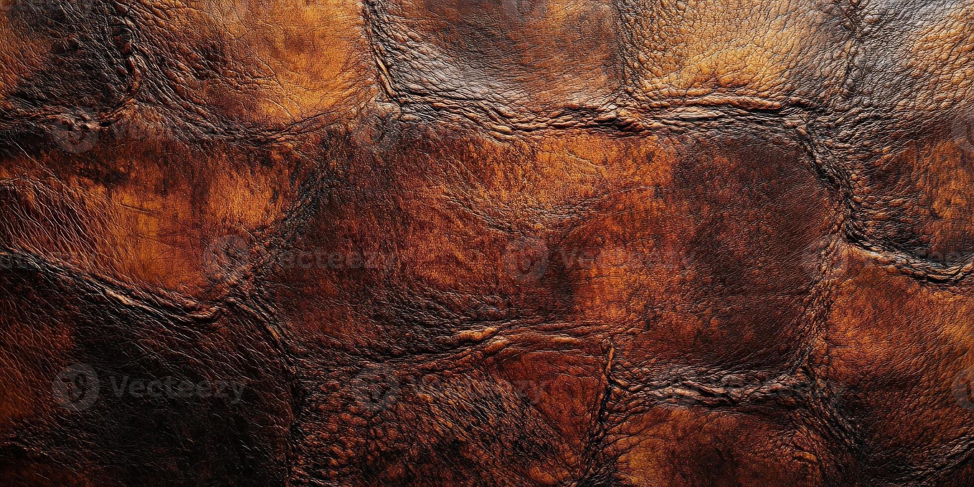 A detailed close-up of textured brown leather, highlighting its rich tones and unique pattern for creative use. photo