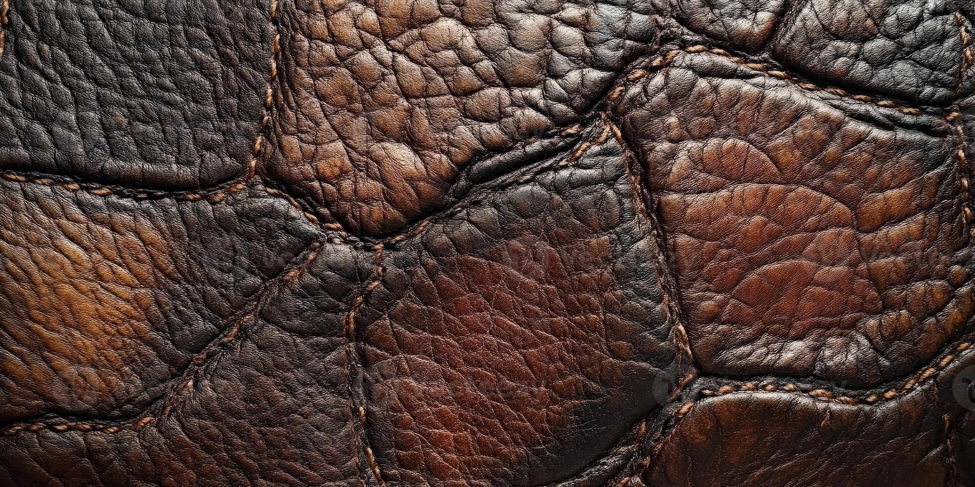 Close-up of textured leather surface, showcasing natural patterns and rich colors, perfect for crafting inspiration. photo