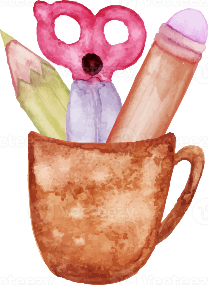 a cup with pencils and scissors in it png