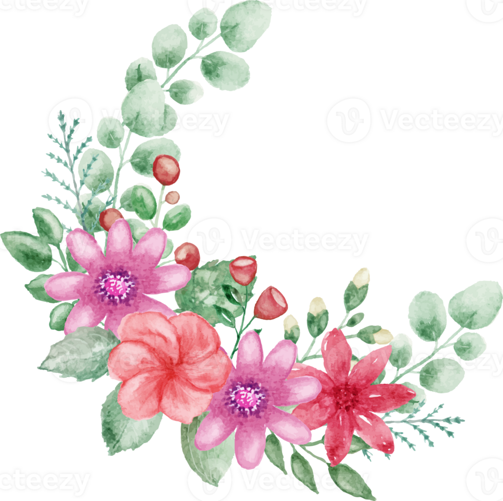 hand drawn of watercolor floral wreath png