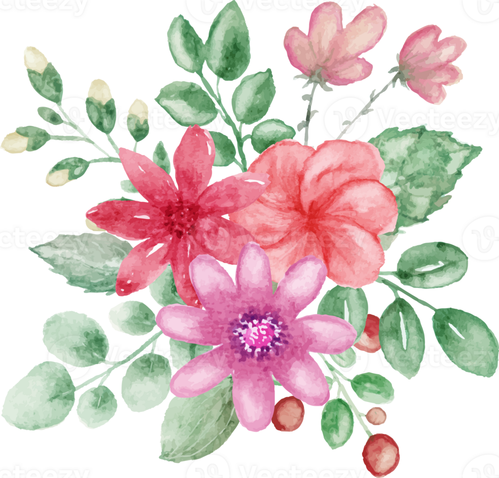 hand drawn of watercolor flowers clip art png