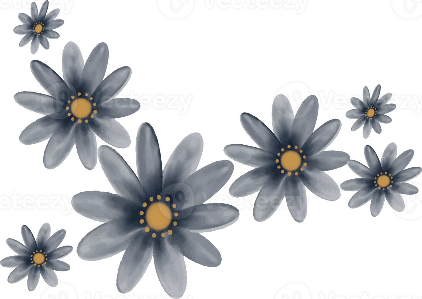 hand drawn bunch of navy flowers png
