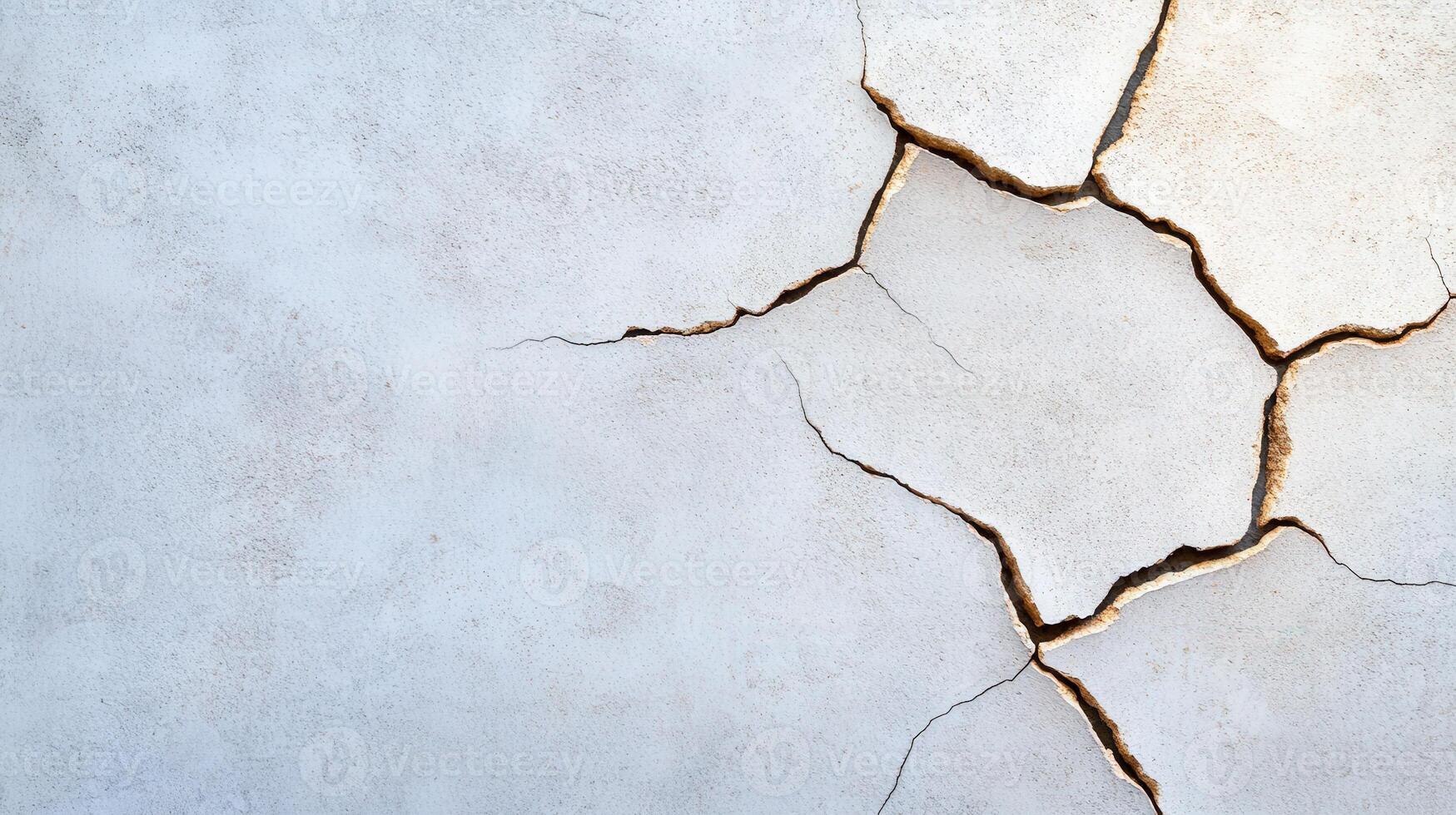 A close-up of cracked concrete surface, highlighting imperfections and textures that convey decay and age in architecture. photo