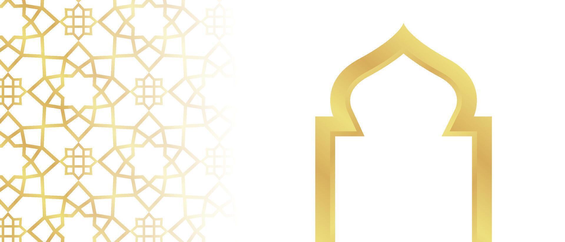 Gold Gradient Islamic Background with Pattern and Mosque Window for Ramadan vector