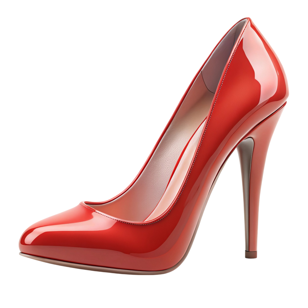 A glossy red high-heeled pump shoe png