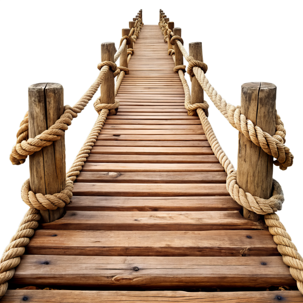 Wooden Footbridge with Rope Railing png