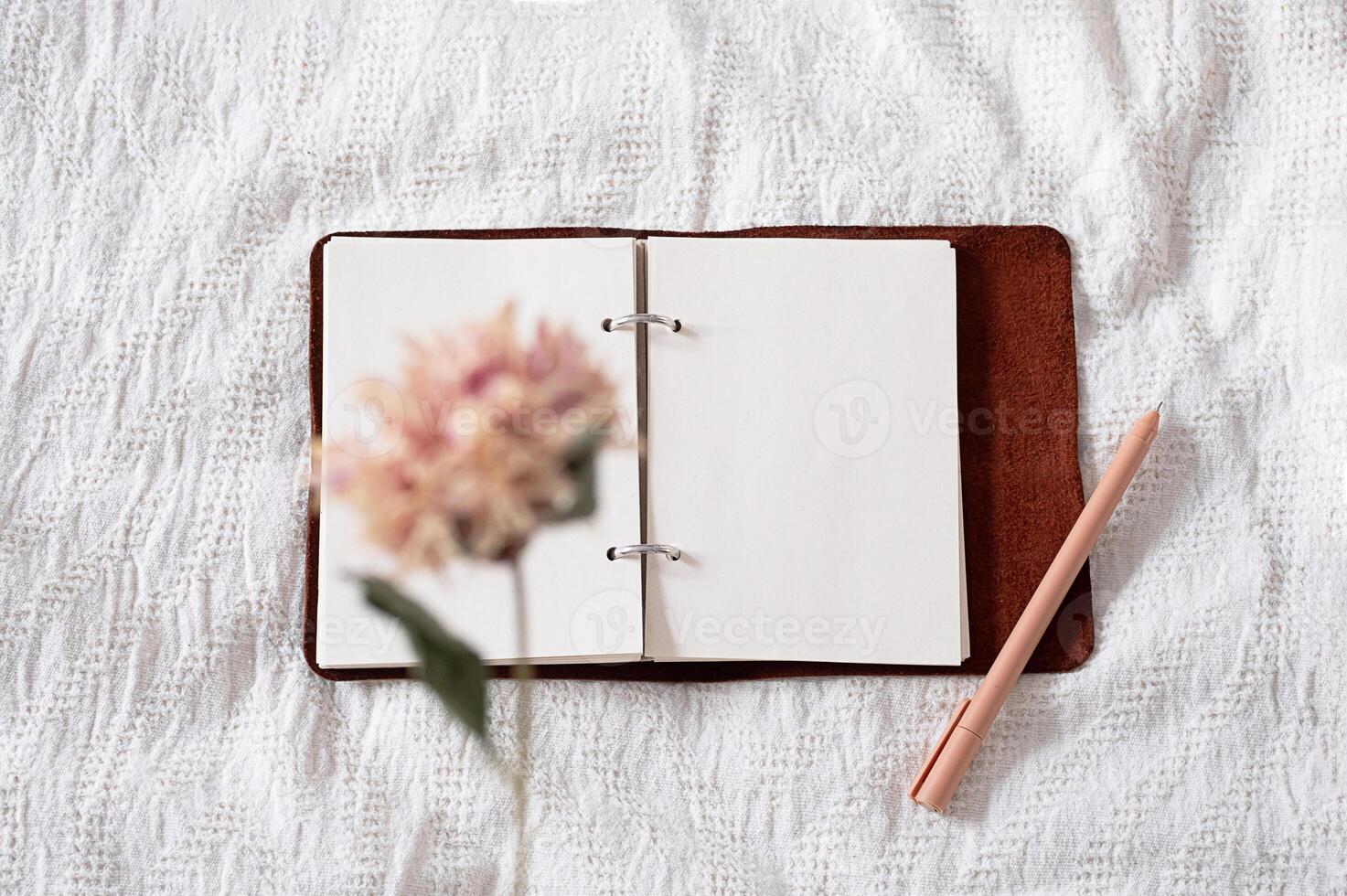 Open journal on the blanket photo
