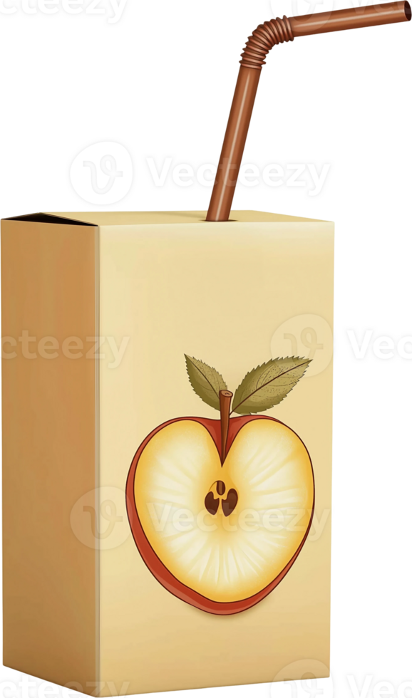 Apple juice box with straw png