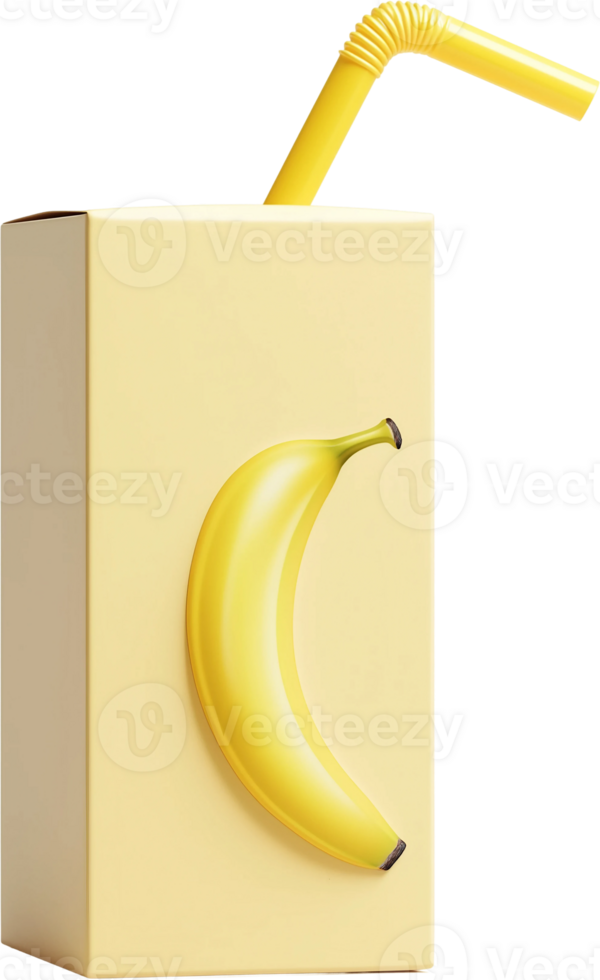 banana juice box with straw on transparent background png