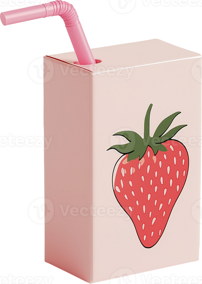 un' fragola bevanda scatola con un' cannuccia png