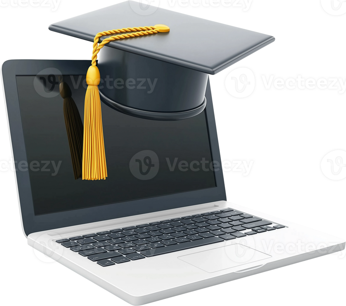 A graduation cap on top of a laptop computer png