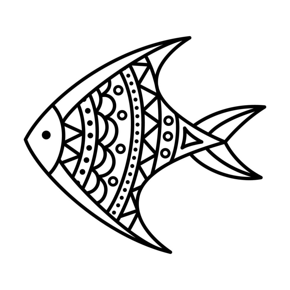 Hand drawn linear fish isolated on white. Coloring page for kids and adults vector