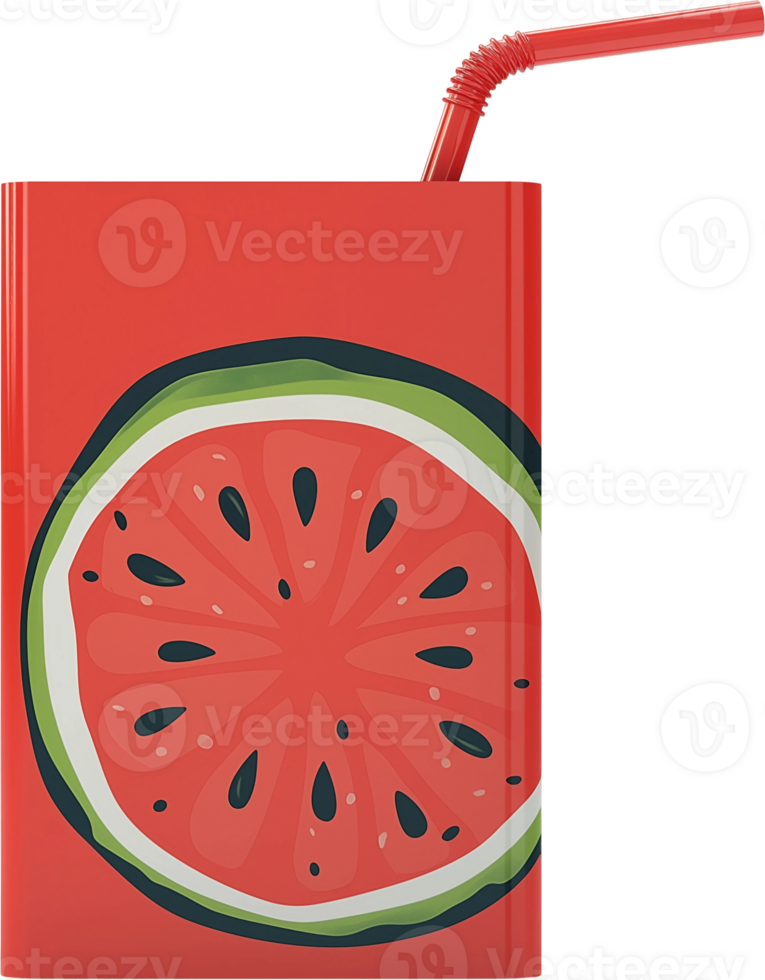A red watermelon drink cup with a straw png