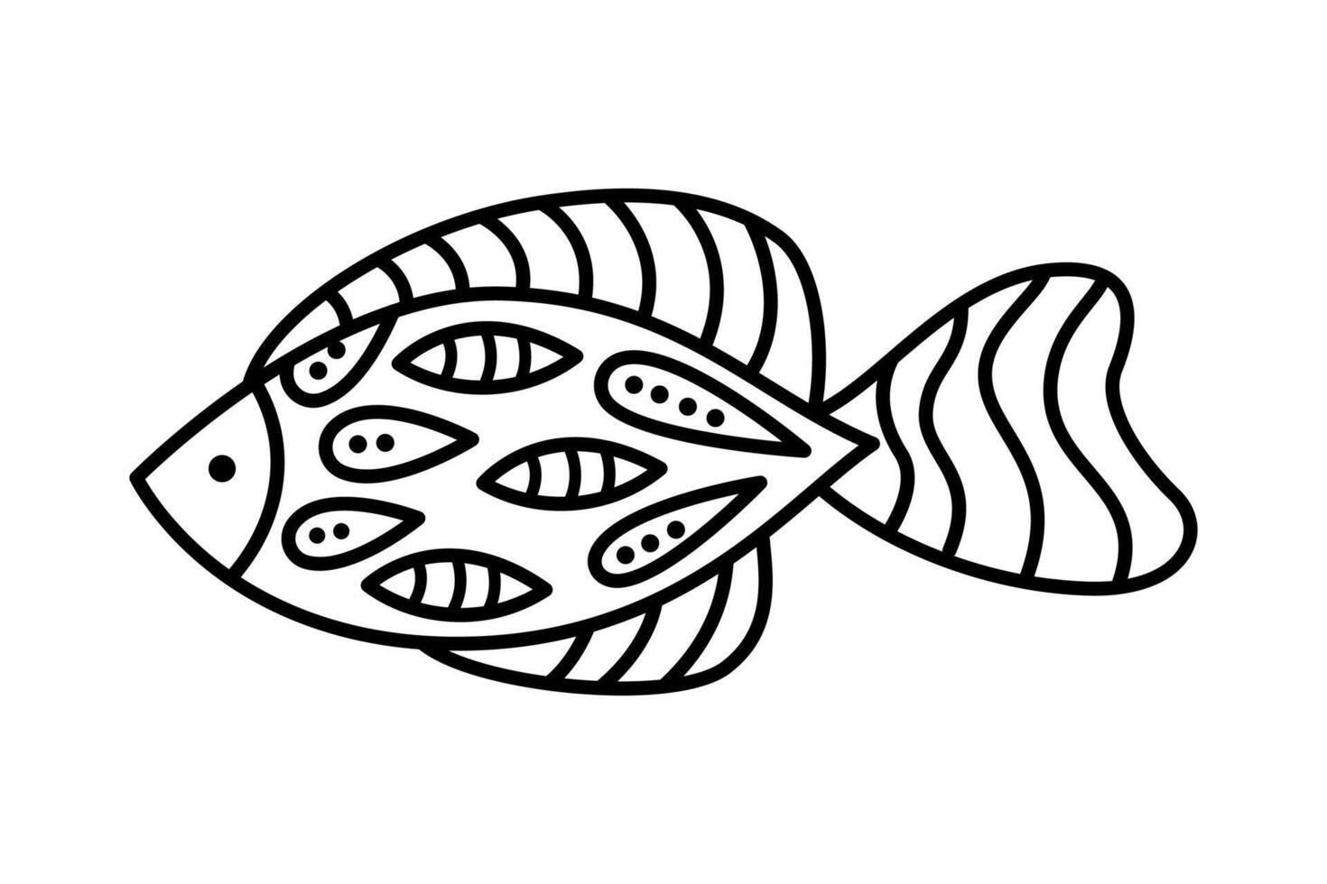 Linear isolated cartoon fancy fish for coloring page vector