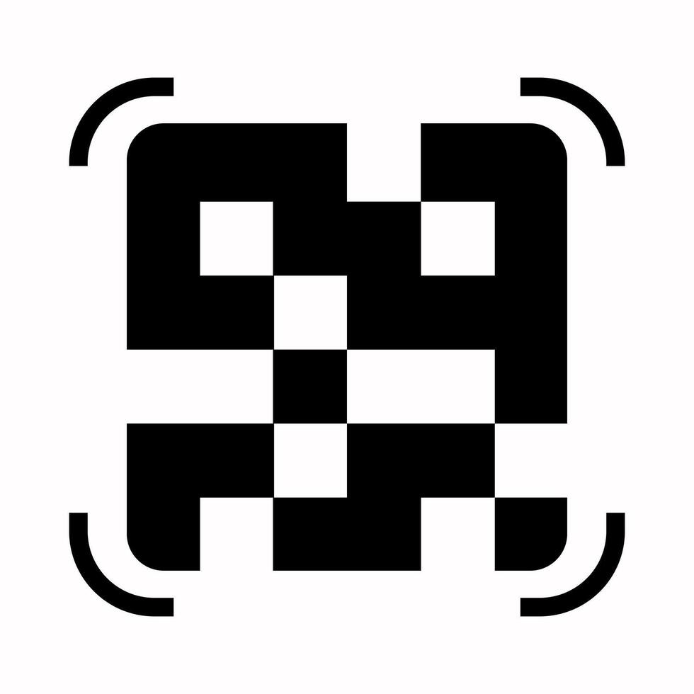 QR code icon. Fake template of quick responce matrix barcode in square grid. Mobile phone camera readable digital label isolated on white background. graphic illustration vector