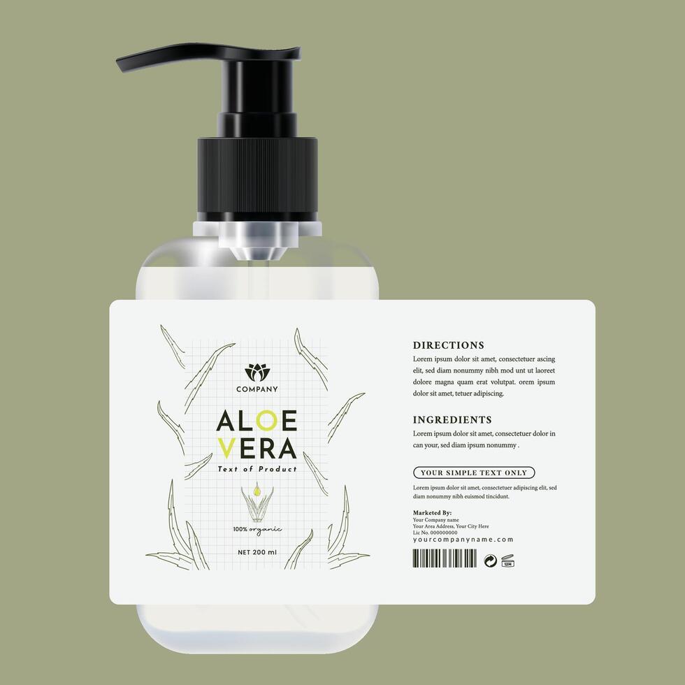 Minimalist aloe vera label design for skincare packaging. It features clean lines, natural patterns, and an Eco-friendly aesthetic, making it perfect for branding organic and cosmetic products. vector