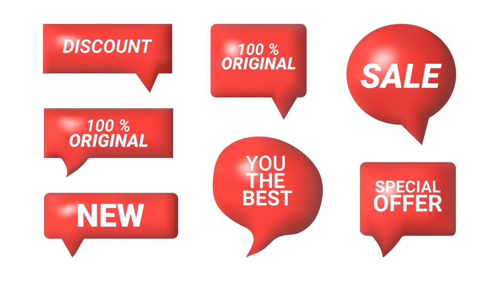 3D speech bubbles different shapes message icon. Text new sale discount special offer you are the best 100 percent original. For social media advertising posters. isolated set. vector