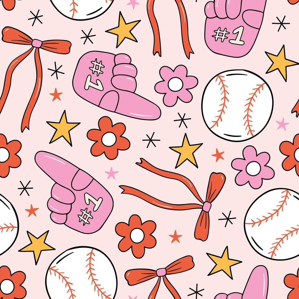 Girly Baseball Pattern Baseball Background vector