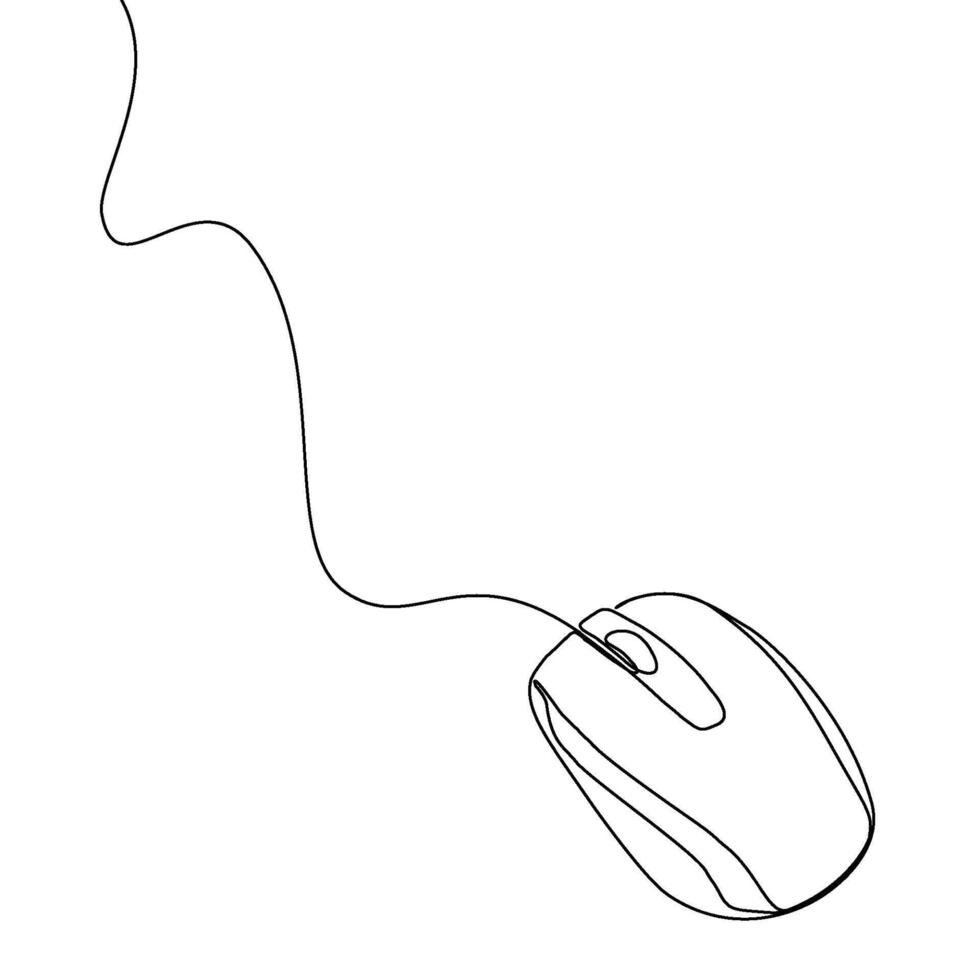 Mouse computer one continuous single line art drawing. Minimal art style. Computer mouse equipment continuous line art illustration. vector