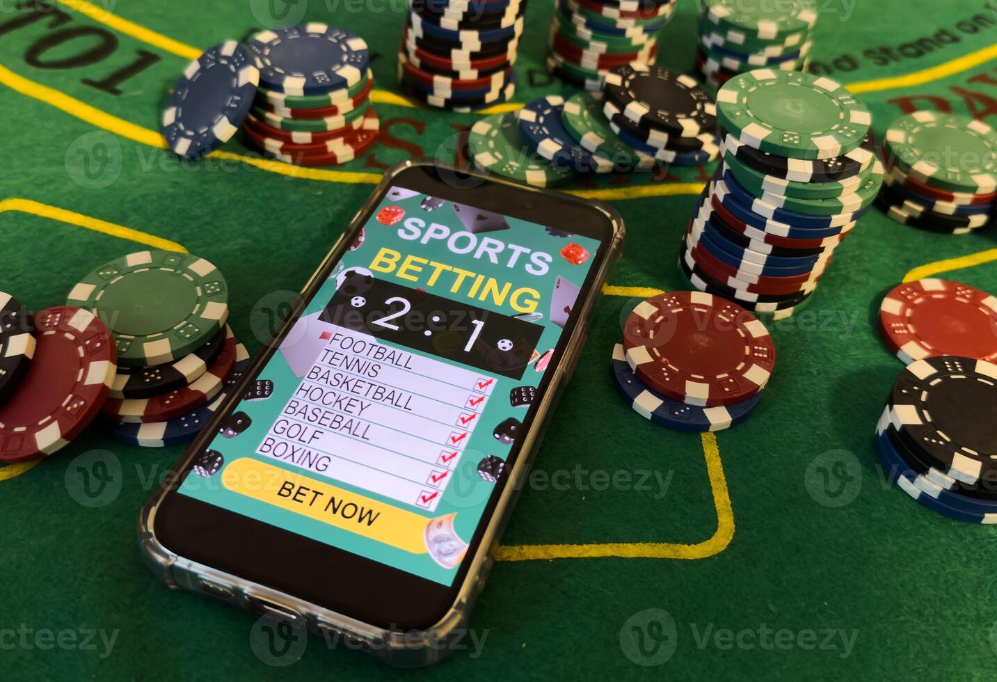 Money, mobile phone. Concept of sports bet. photo