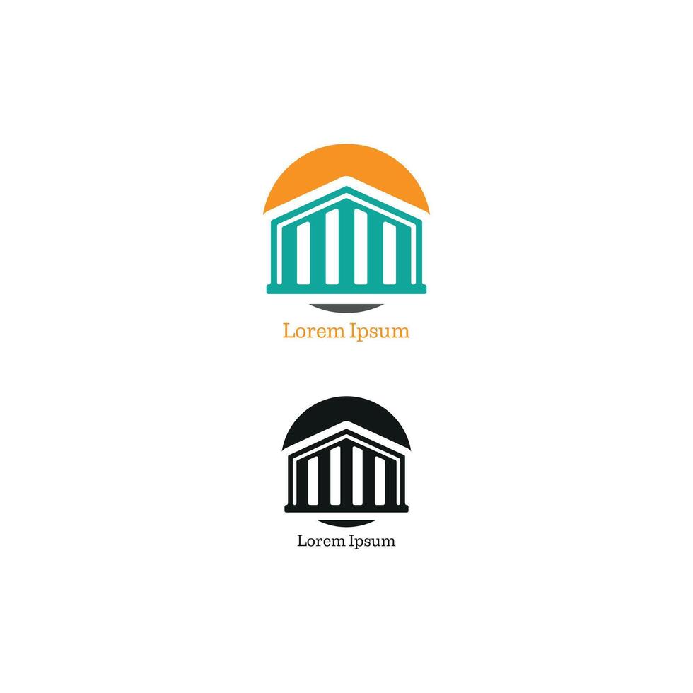 Modern Architecture Logo with Abstract Sun and Pillar Design for Financial Business, Bank, Law, and Real Estate Firms vector