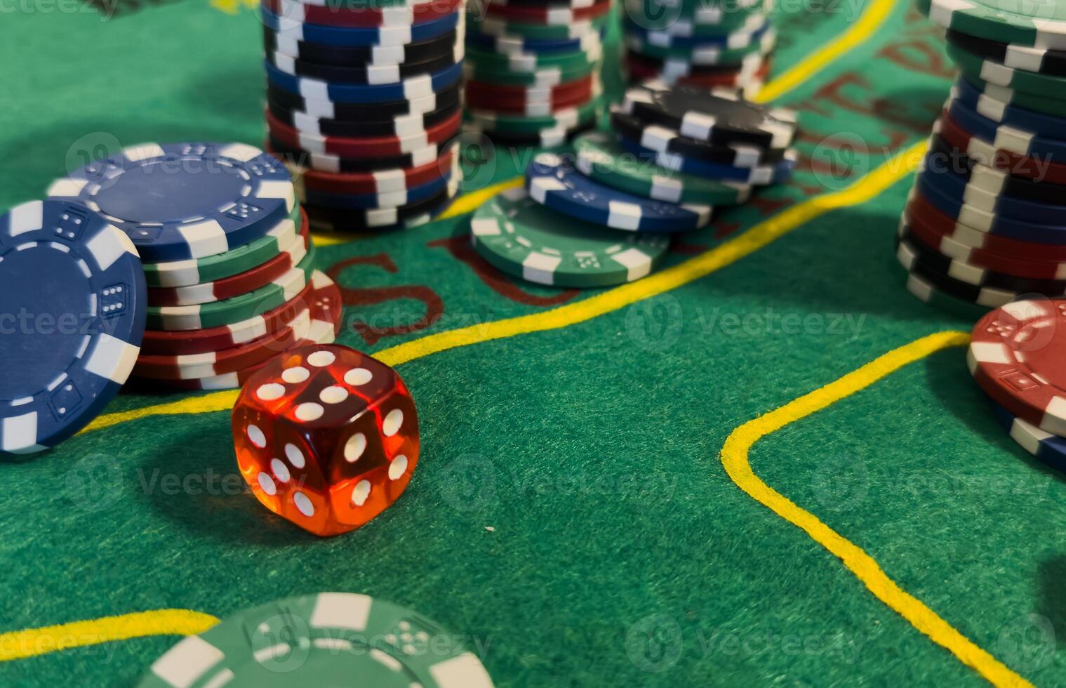 Casino chips and dice view. photo