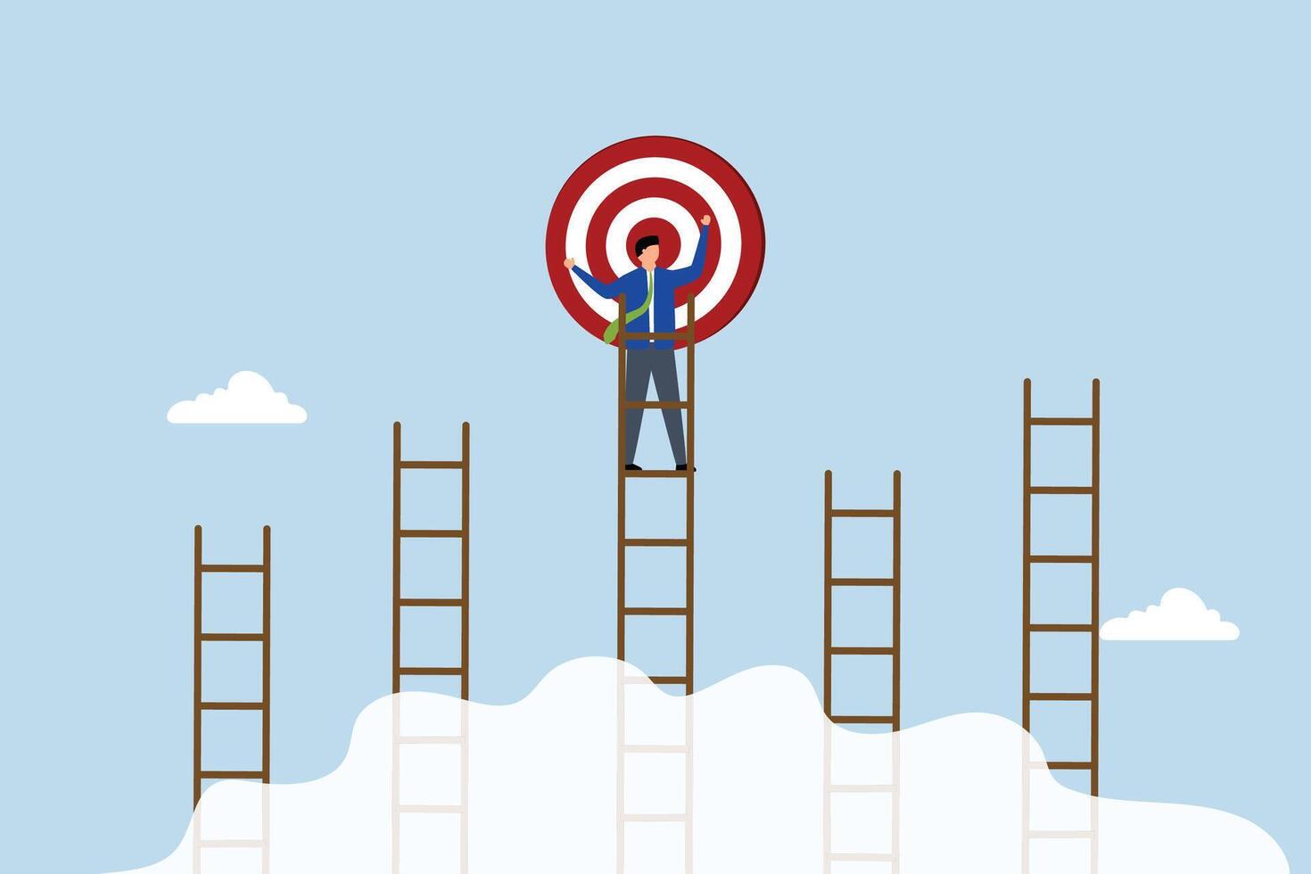 Ladder of success to reach goal or target, businessman climb up the right ladder to reach goal vector