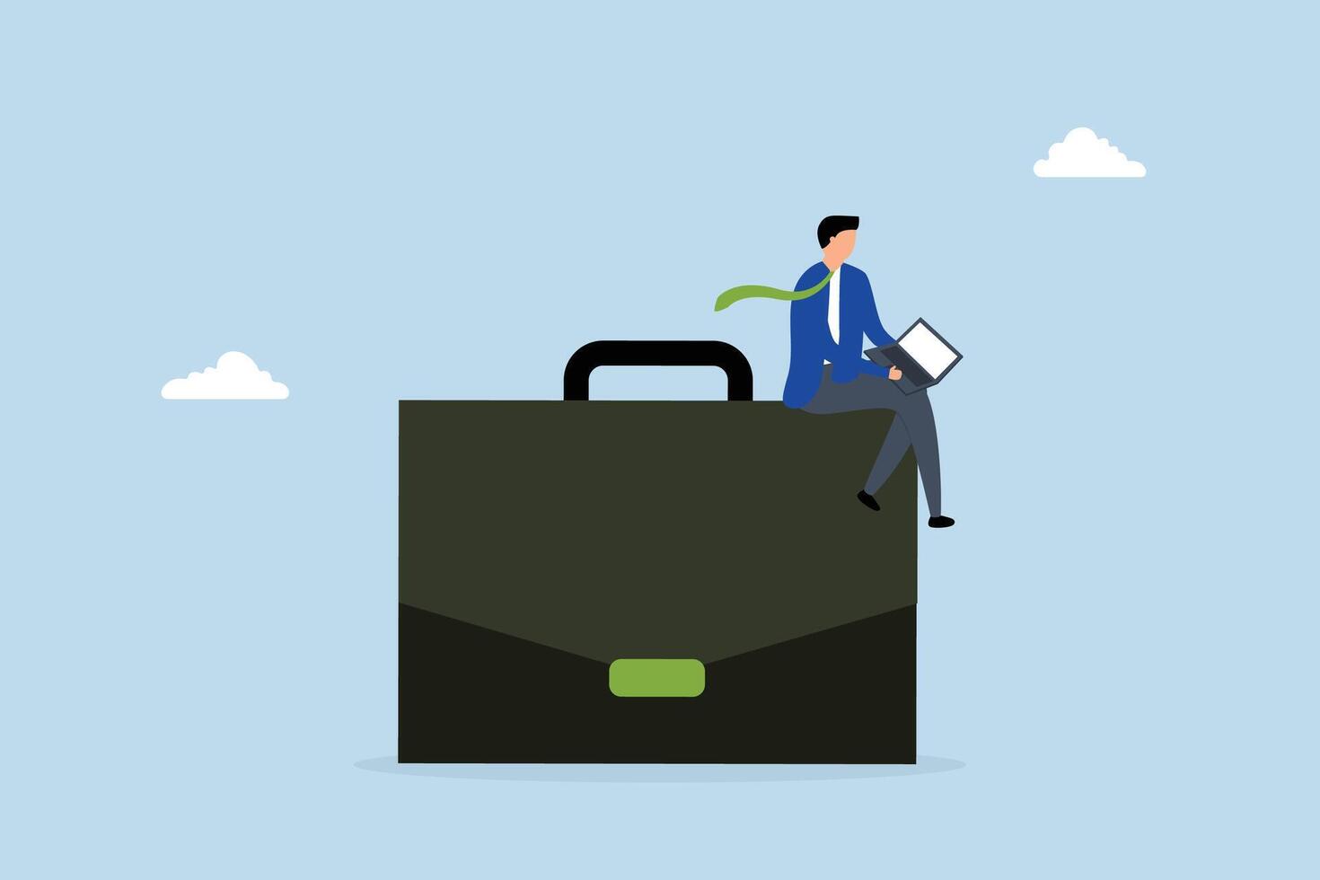 Work experience, entrepreneur using a laptop computer on a briefcase vector