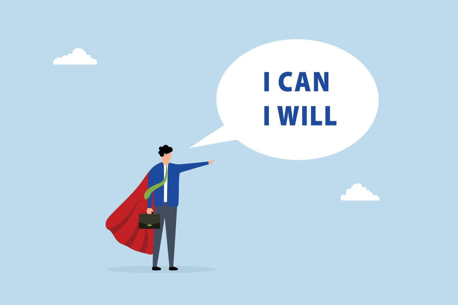 Willpower to be success, entrepreneur hero say I will and I can to achieve success vector