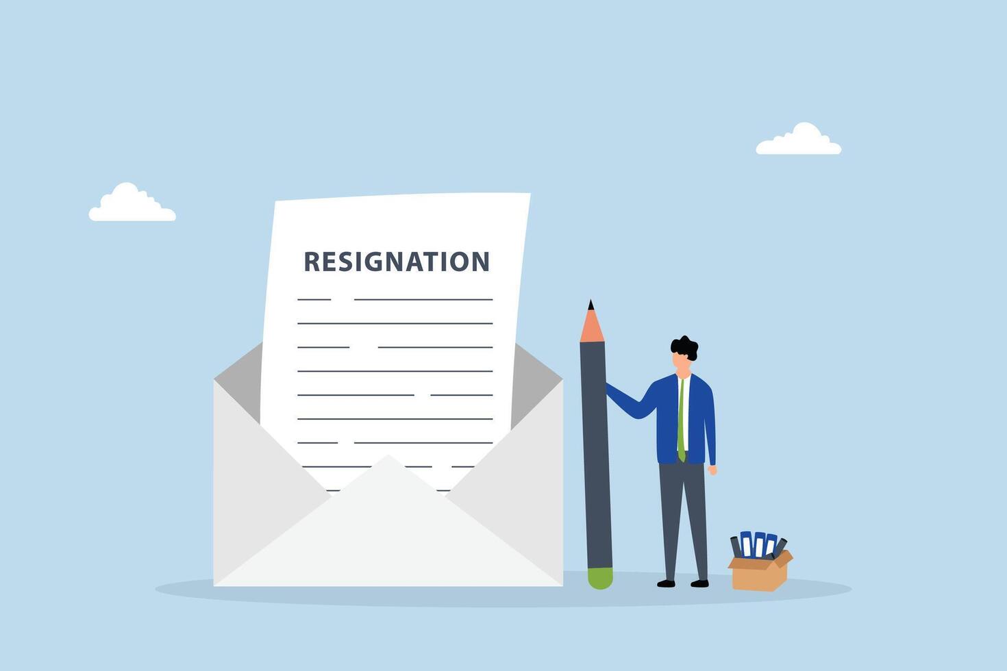 Professional write resignation letter to quit job, businessman professional with pen writing resignation email vector